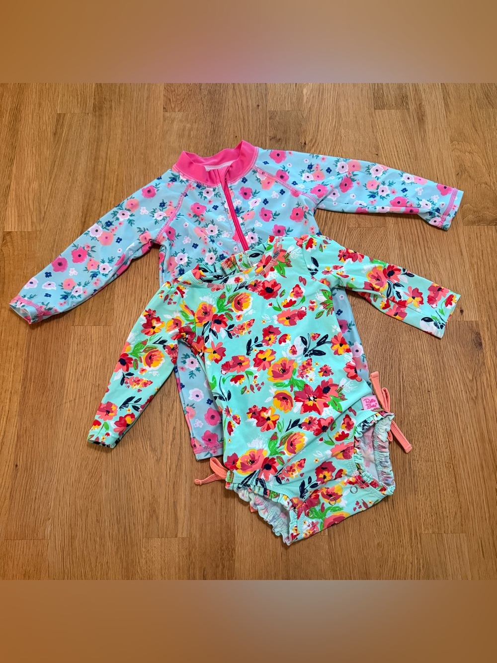 Ruffle Butts 6-12 MONTHS Floral Long Sleeve One Piece Bathing Swim Suit Lot of 2